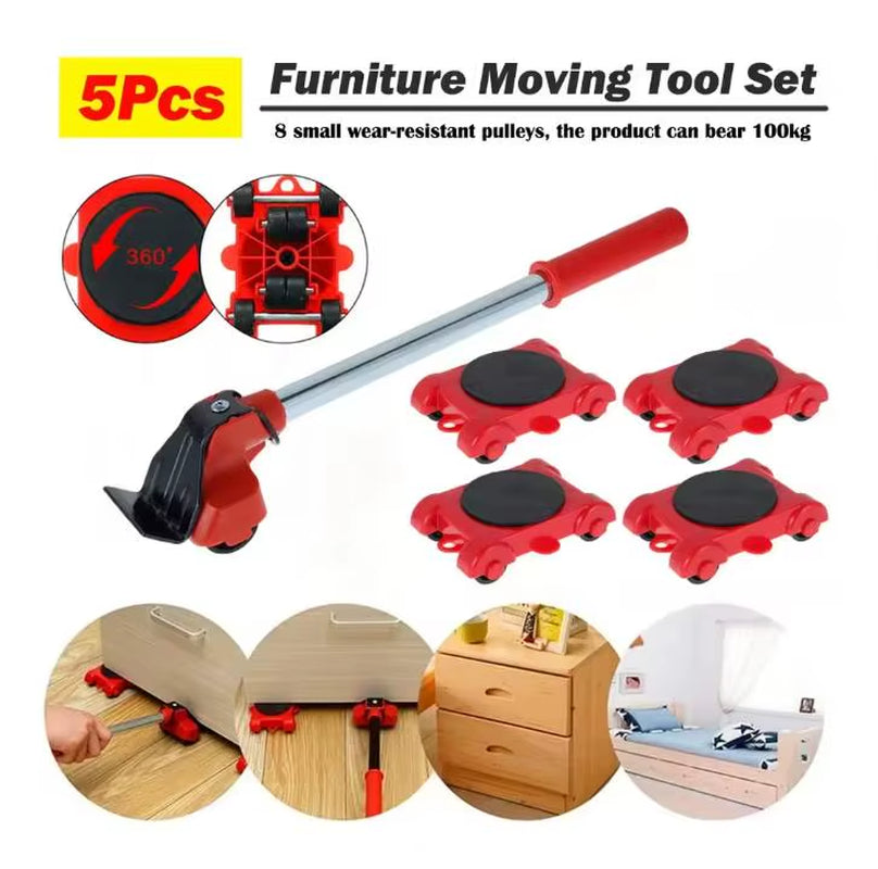 5Pcs/Set Heavy Duty Furniture Lifter Mover Roller with Wheel Bar Moving Device Lifting Helper Furniture Moving Transport Tool
